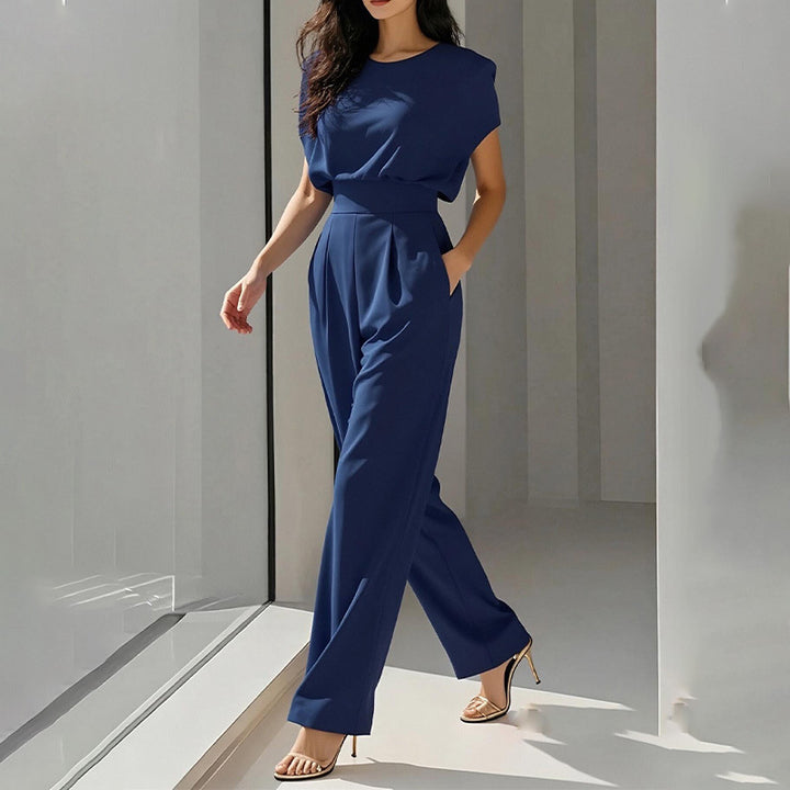 Summer solid color slim waist jumpsuit