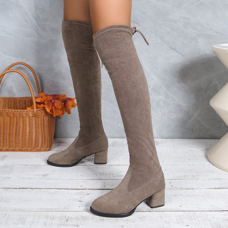 High-heeled knee-high elastic boots