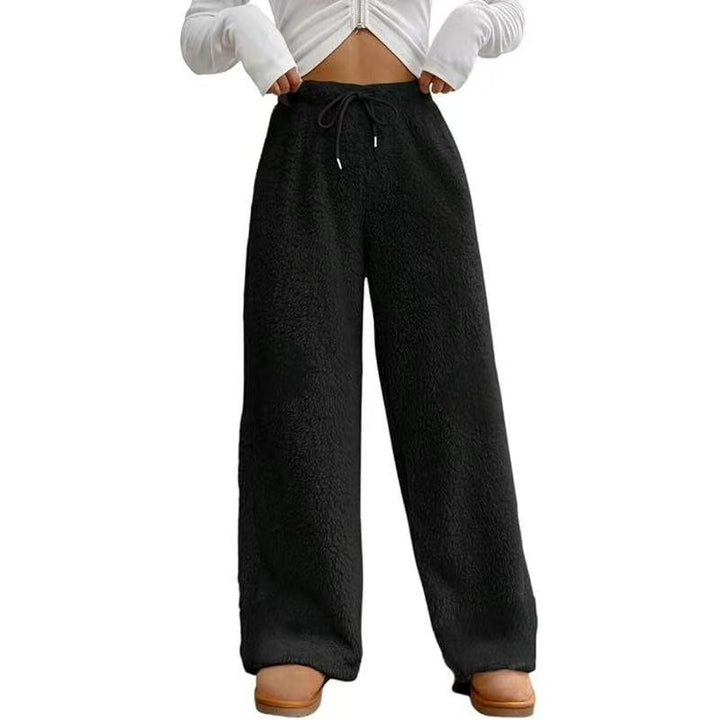 Fleece-lined and thickened leopard print wide-leg pants