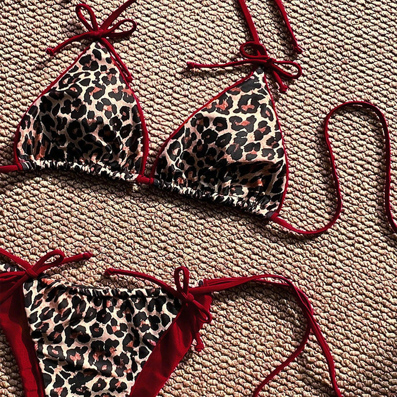 Leopard Print Colorblocked Separate Swimsuit