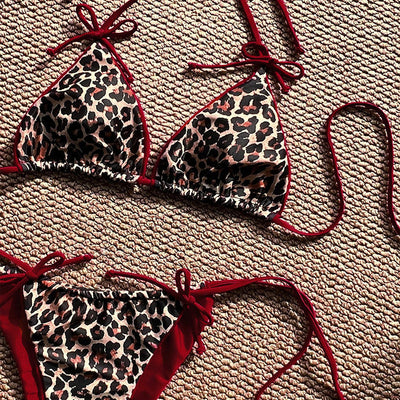 Leopard Print Colorblocked Separate Swimsuit