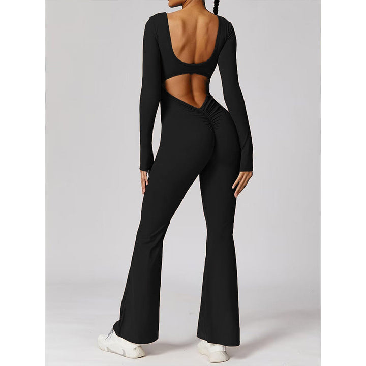 Fitted long-sleeved backless jumpsuit