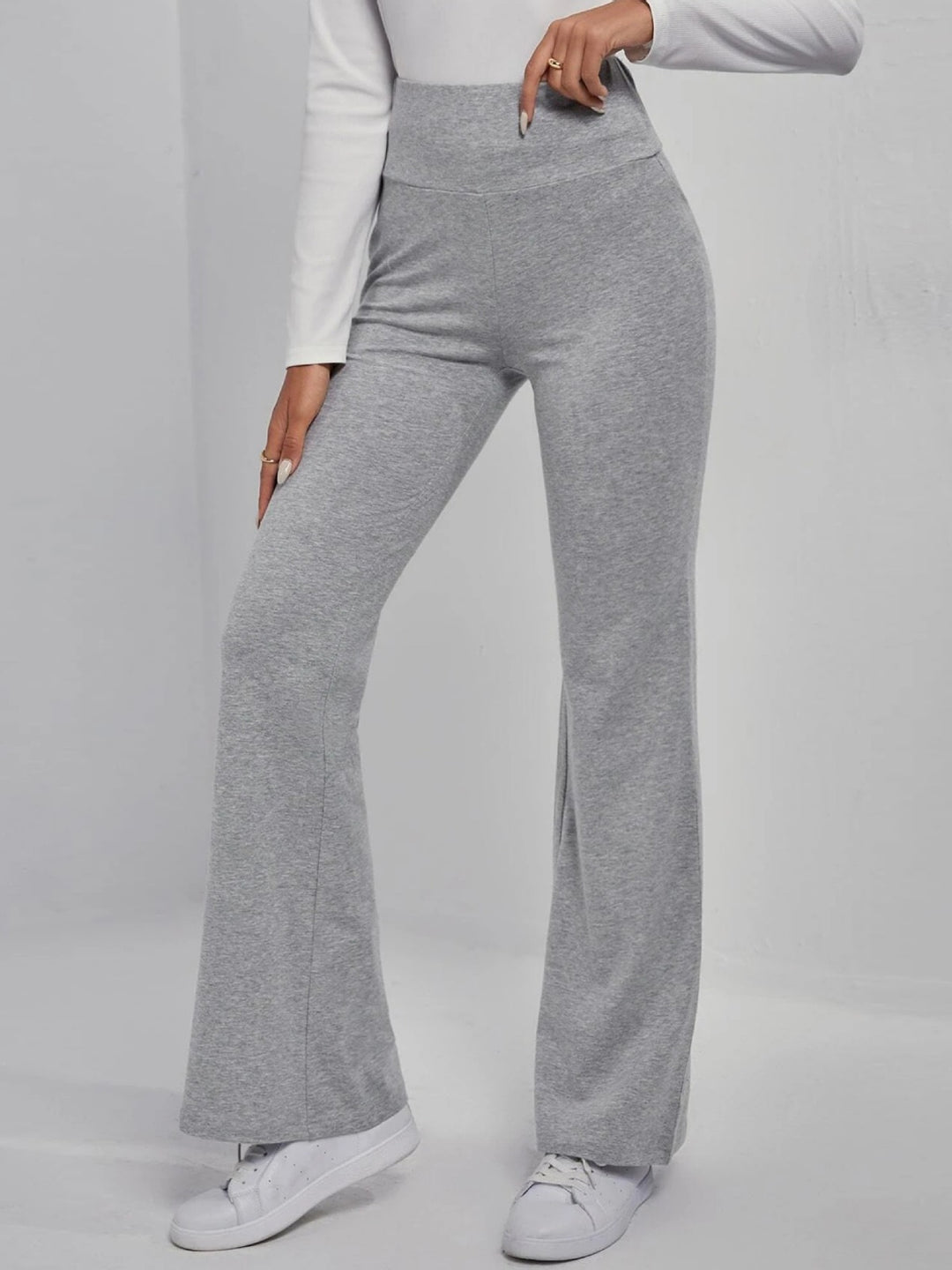 Solid color high-waisted flared pants