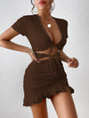 Lace-up crossover hem dress