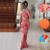 Printed Pressure Pleated Slim Bow Long Skirt