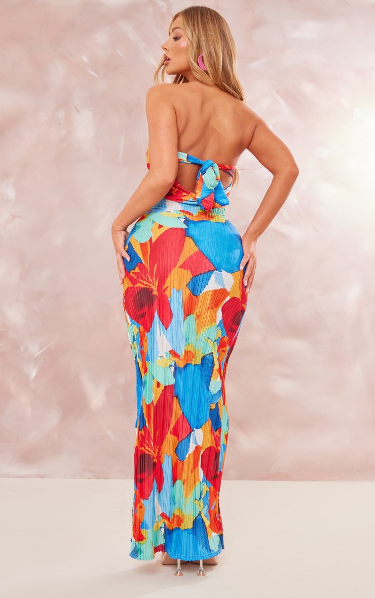 Printed Pressure Pleated Slim Bow Long Skirt