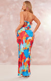 Printed Pressure Pleated Slim Bow Long Skirt