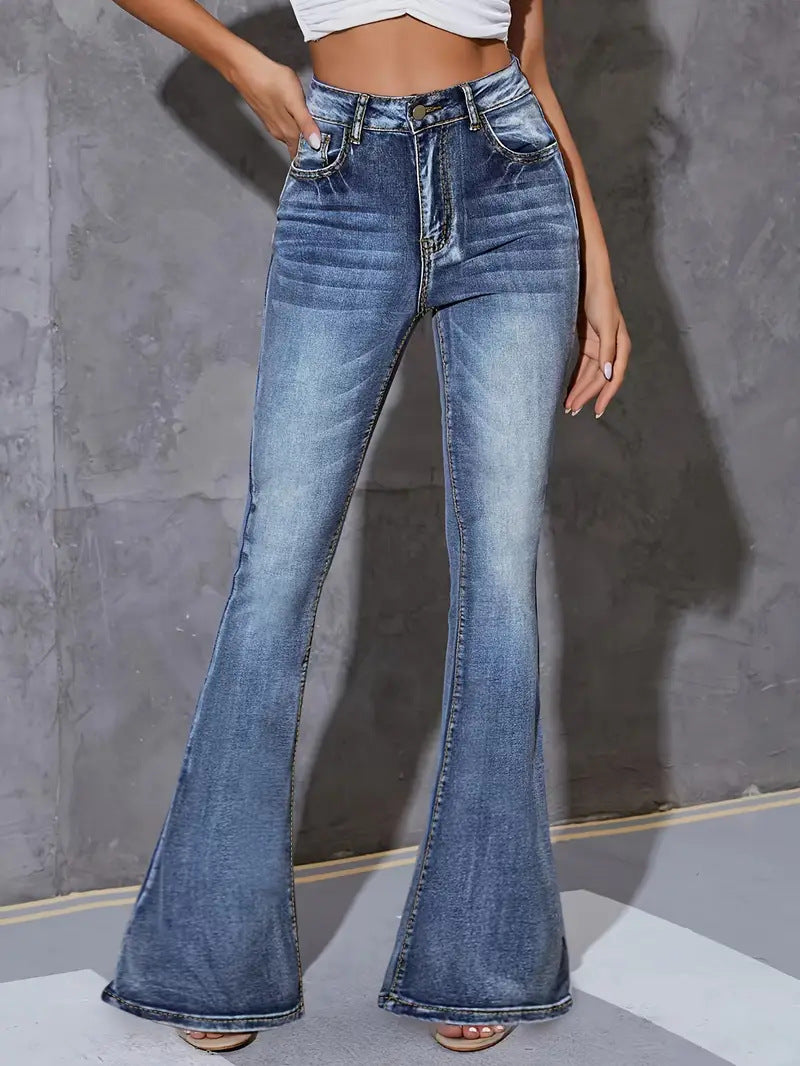 Slim-fit high-waisted flared jeans