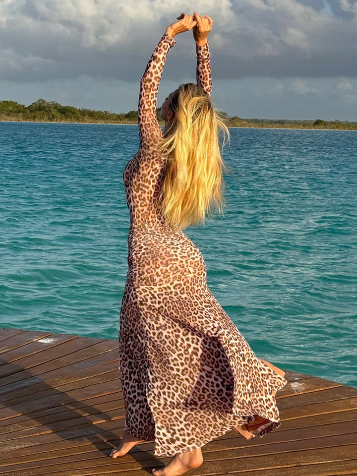 Leopard print long-sleeved dress