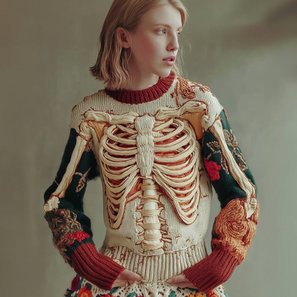 3D Printed Crew Neck Loose Sweater