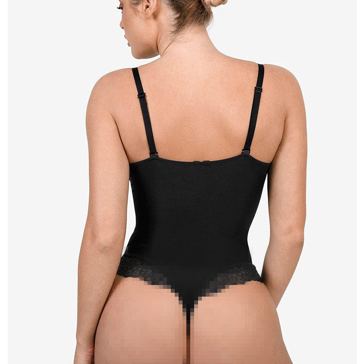 Lace waist cinching and hip lifting bodysuit jumpsuit