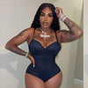 Europe and the United States women's new low-cut mesh splicing package hip tight halter jumpsuit female