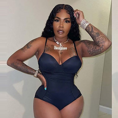 Europe and the United States women's new low-cut mesh splicing package hip tight halter jumpsuit female