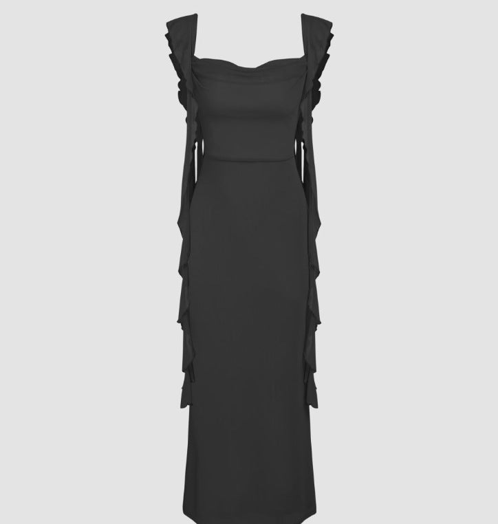 MESH RUFFLE HEM MAXI DRESS