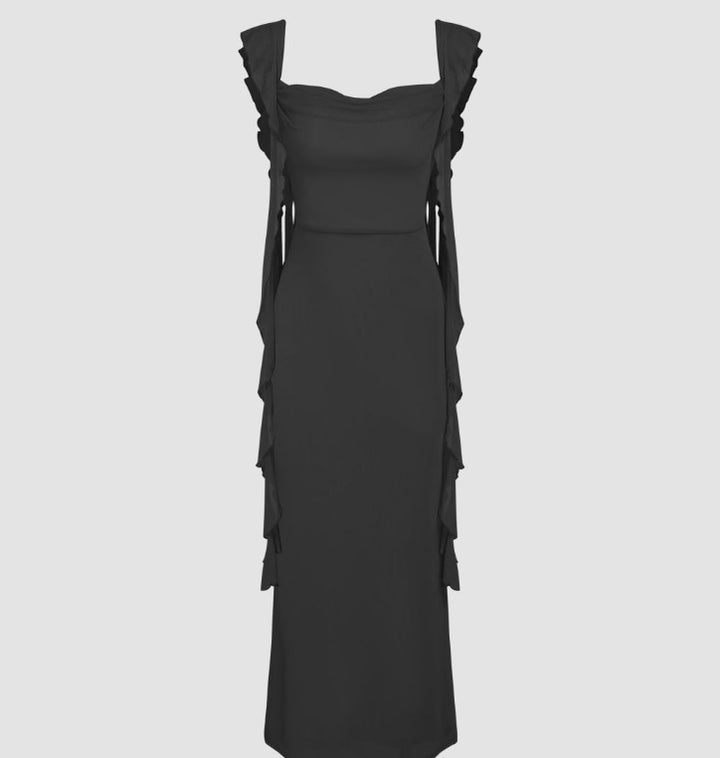 MESH RUFFLE HEM MAXI DRESS