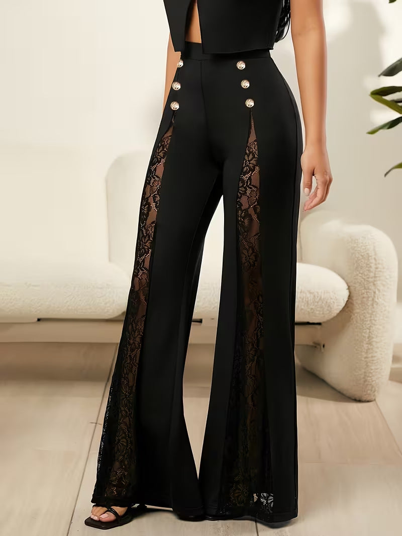 Lace-trimmed flared trousers