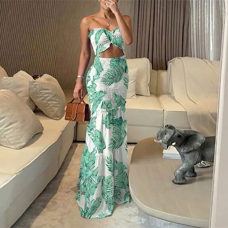 Strapless ruched maxi dress set