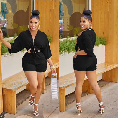 Stylish mid-sleeve blouse jumpsuit