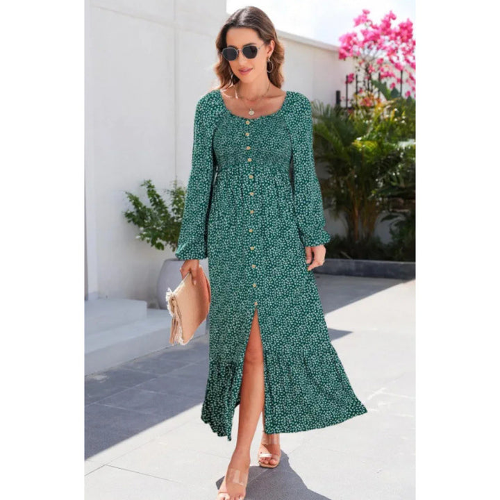 Fashion Printed Long Sleeve Square Neck Dress