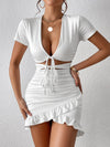 Lace-up crossover hem dress