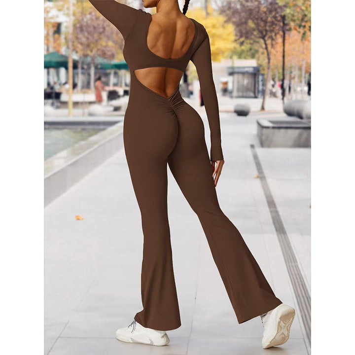 Fitted long-sleeved backless jumpsuit