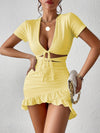 Lace-up crossover hem dress