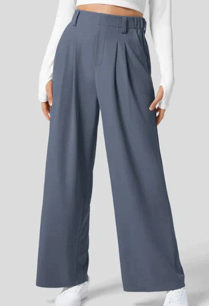 High waist wide leg casual trousers