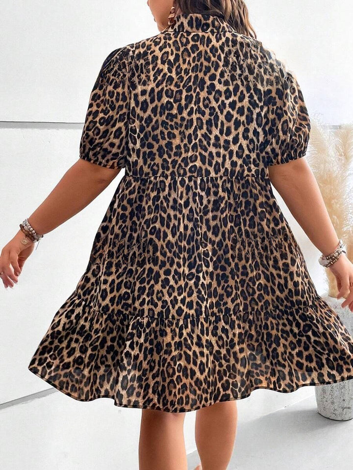 Sleeveless leopard print V-neck elegant dress