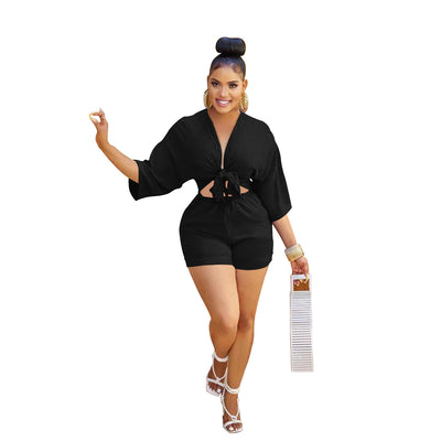 Stylish mid-sleeve blouse jumpsuit