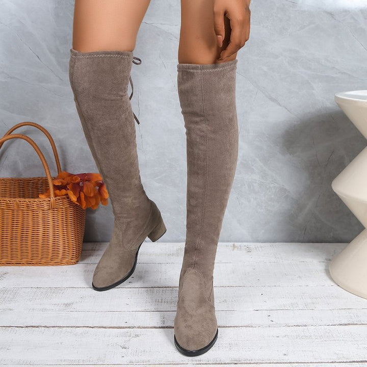 High-heeled knee-high elastic boots