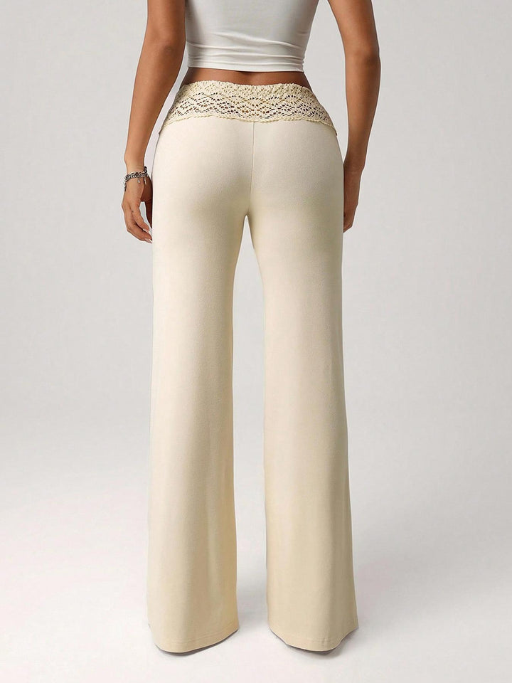 Elastic waist lace flared casual pants