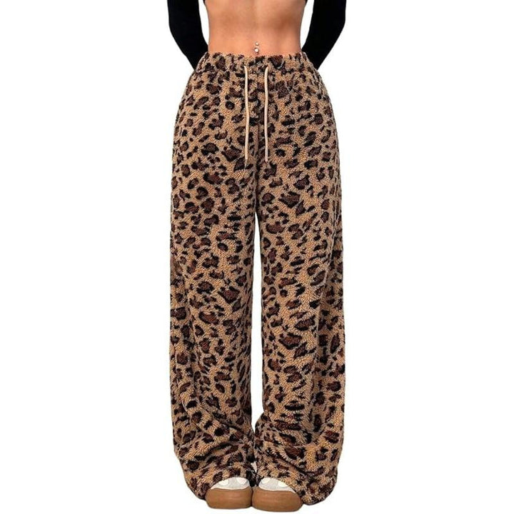 Fleece-lined and thickened leopard print wide-leg pants