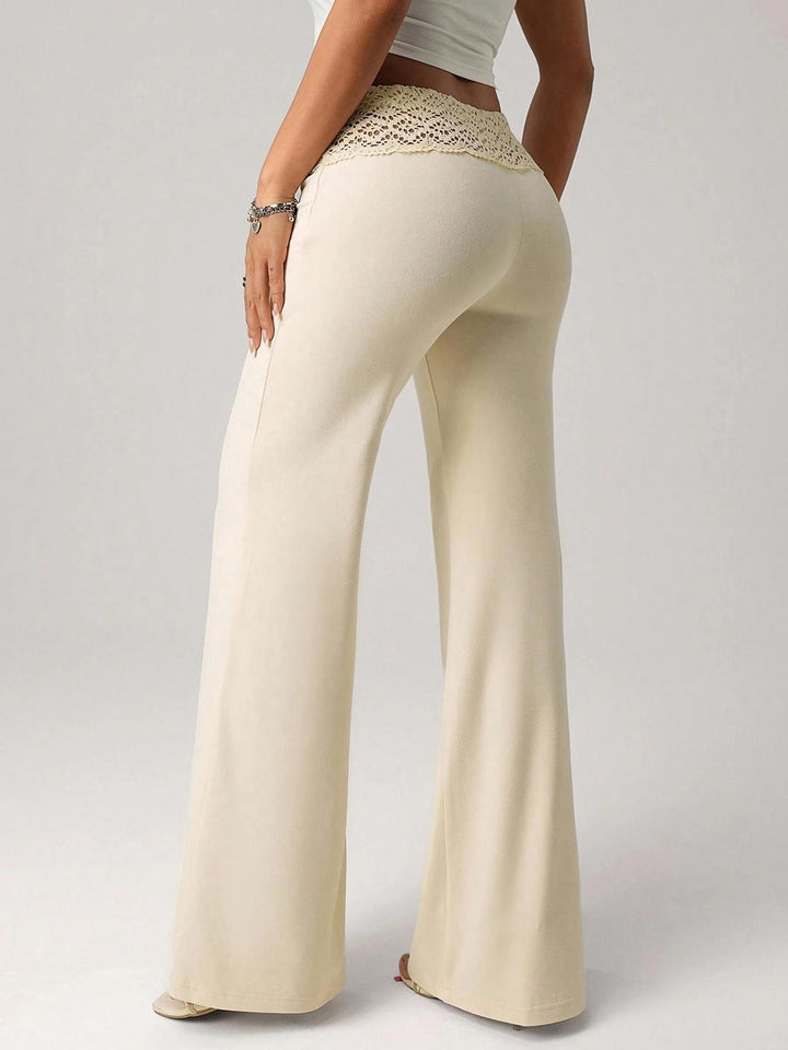 Elastic waist lace flared casual pants