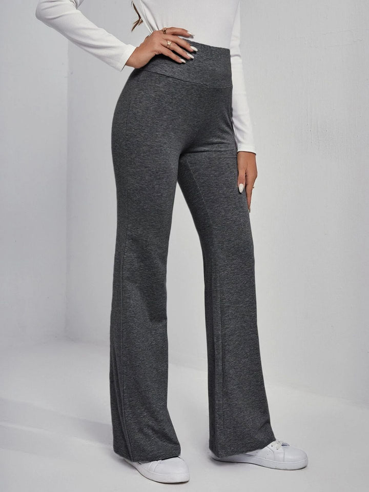 Solid color high-waisted flared pants