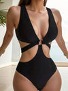 Solid color skinny bikini one piece swimsuit