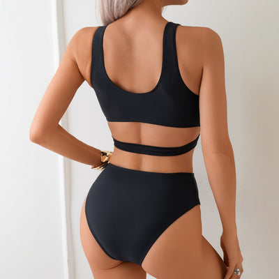 Solid color skinny bikini one piece swimsuit