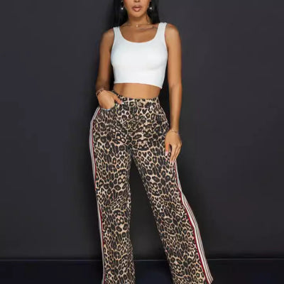 High Waist Leopard Print Casual Pants