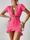 Lace-up crossover hem dress