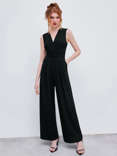 V-Neck Wrap Wide Leg Jumpsuit