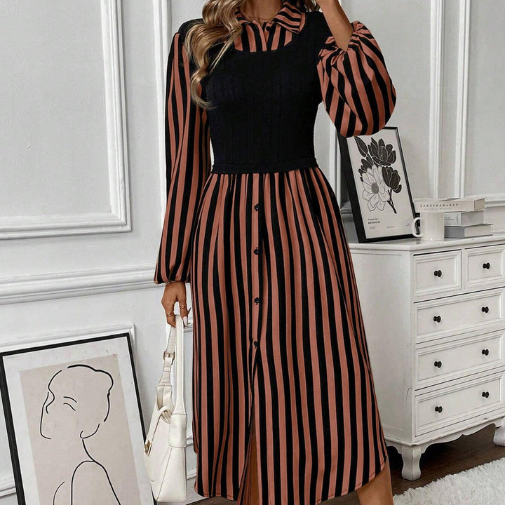 Striped patchwork waist dress