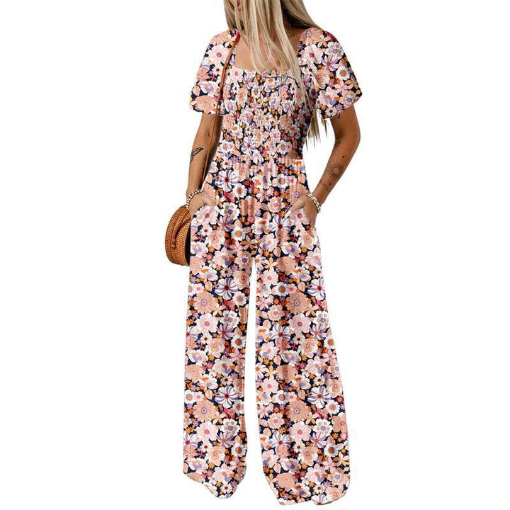 Printed pleated pocket jumpsuit