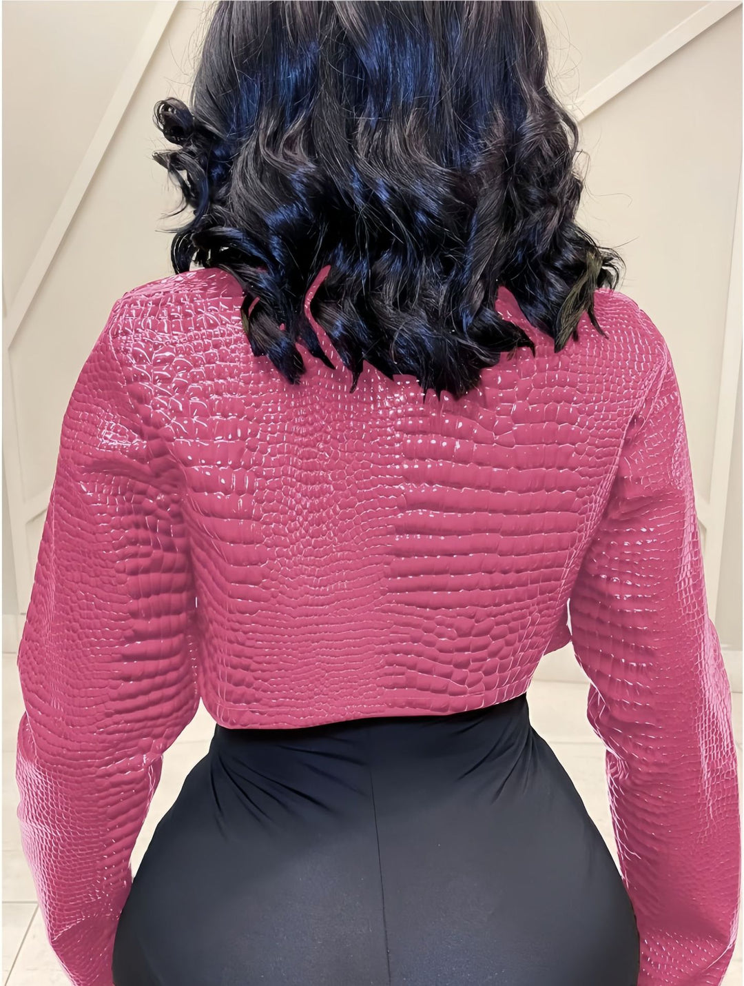 Glossy Pleated Short Jacket