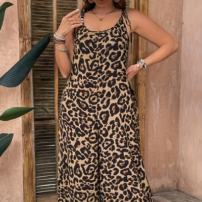 Leopard Print Sleeveless Strappy One-piece Trousers