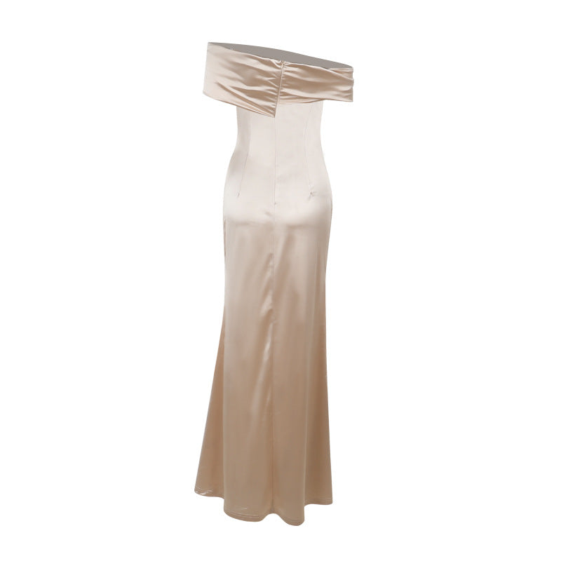 Off-the-shoulder dress with slit