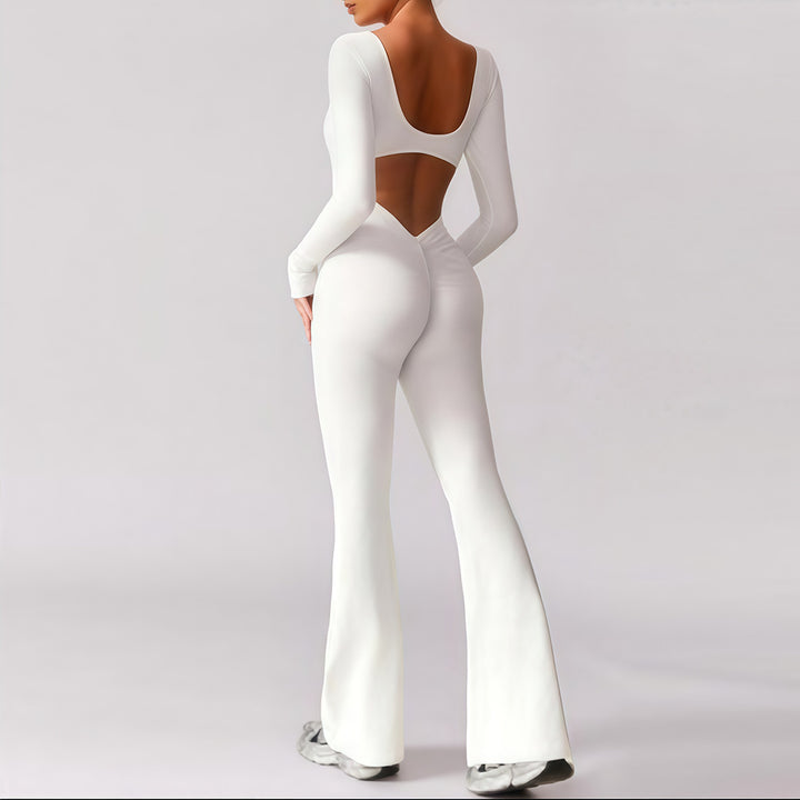 Fitted long-sleeved backless jumpsuit