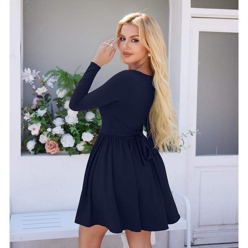 Slim fit square neck knitted strap long sleeved dress