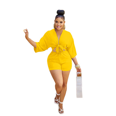 Stylish mid-sleeve blouse jumpsuit