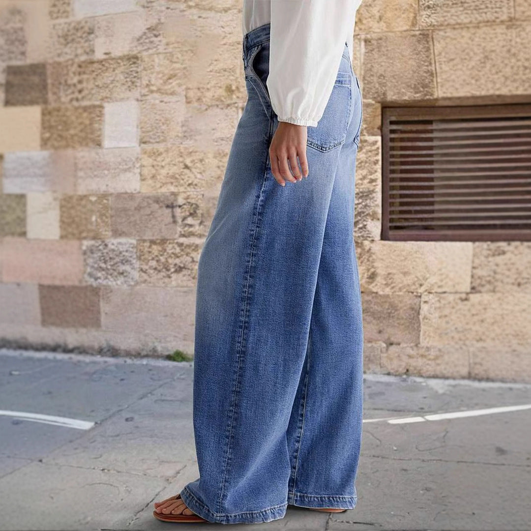 Retro straight leg casual jeans