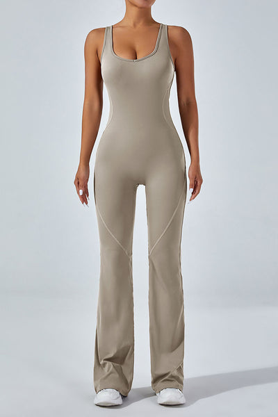 Women's Backless Jumpsuit Cutout Sleeveless Jumpsuit Flared Pants Leggings