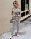 Slanted Shoulder Short Sleeve Pocket Jumpsuit
